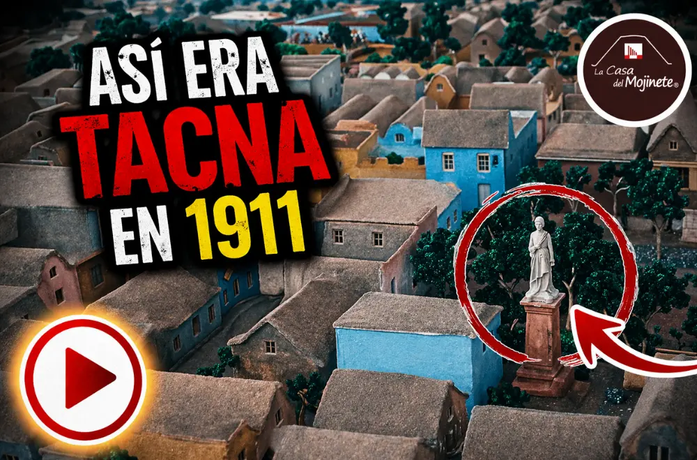 Maqueta artesanal de Tacna en 1911 con plaza central y estatua representada por La Casa del Mojinete