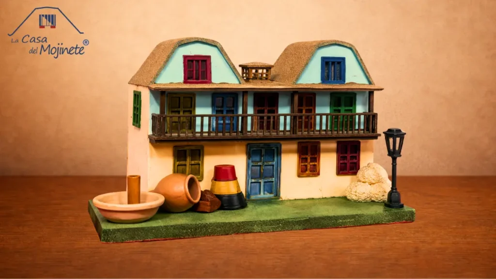 Maqueta artesanal del Casino de la Policía en Tacna con techo de mojinete elaborada en técnica de arena encolada