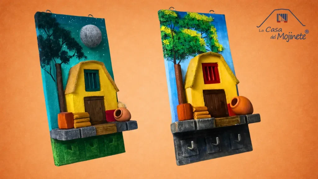 Portallaves artesanal de casa con techo de mojinete en versiones día y noche hecho a mano en Tacna Perú