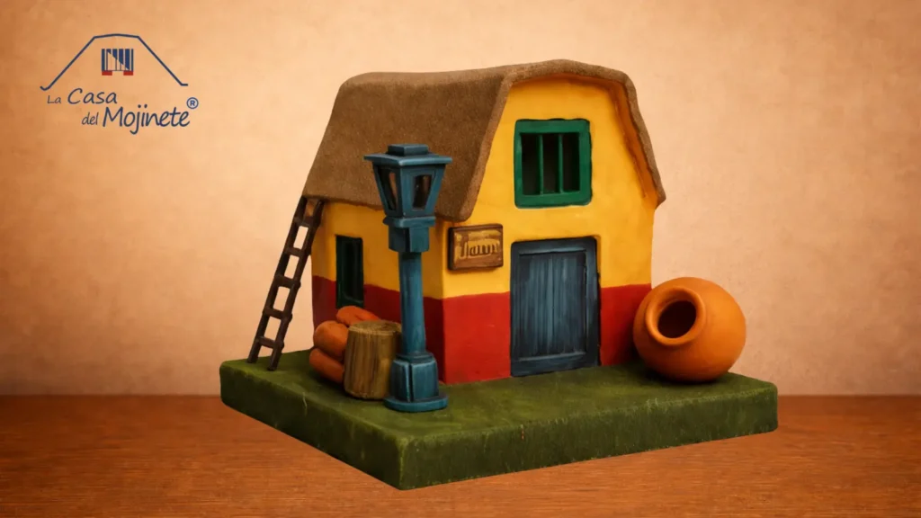 Maqueta artesanal de casa tradicional de Tacna con estilo mojinete, hecha a mano en Perú